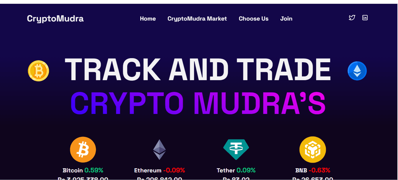 Project screenshot of CryptoMudra Website